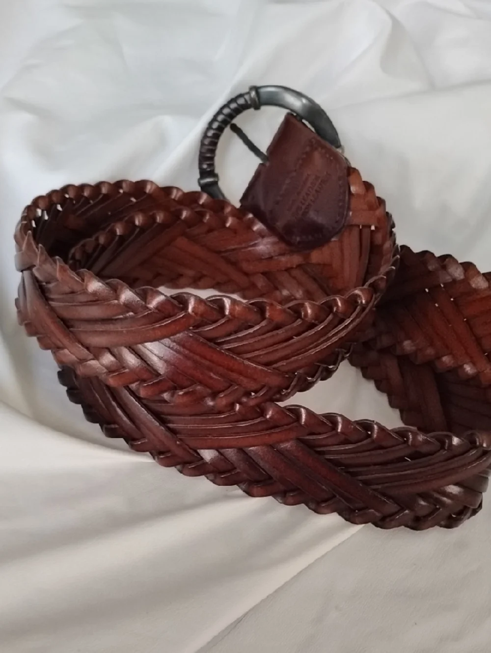 Brown Leather Braided Woven Belt Women's